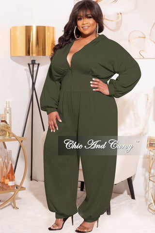 Final Sale Plus Size Oversized Harem Jumpsuit in Olive