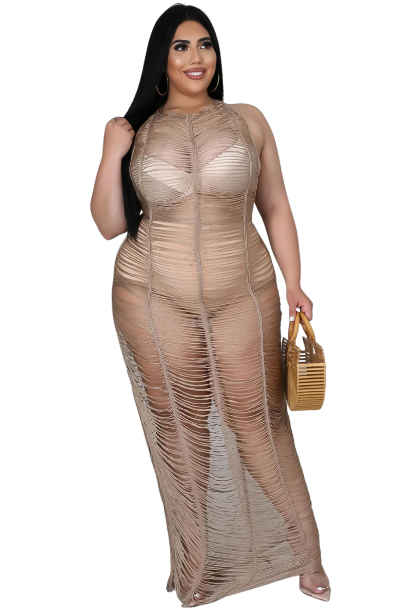 Final Sale Plus Size See-thru Halter Dress / Cover up in Mocha Summer