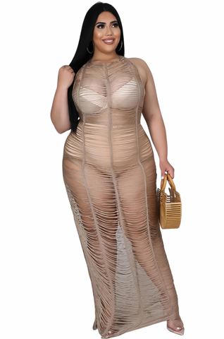 Final Sale Plus Size See-thru Halter Dress / Cover up in Mocha Summer