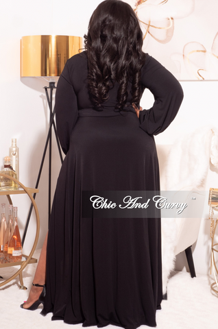 Final Sale Plus Size Ruched Maxi Dress with Double Slits in Black Chic And Curvy Final Sale Plus Size Ruched Maxi Dress with Double Slits in Black Chic And Curvy