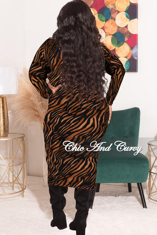 Final Sale Plus Size Reversible BodyCon Midi Dress in Tiger Print