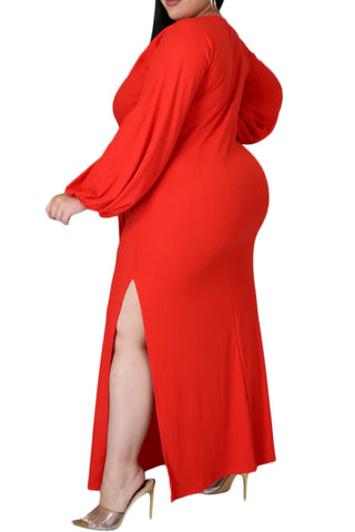 *Final Sale Plus Size Ribbed Maxi Dress with Side Slits in Red