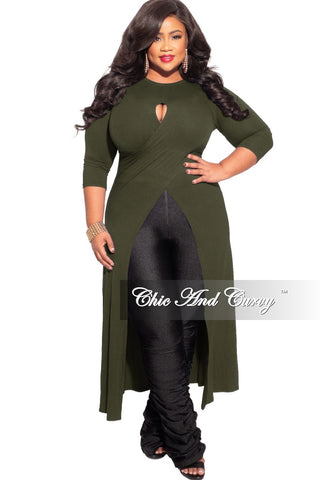 Final Sale Plus Size Long Tunic Top with Keyhole in Olive