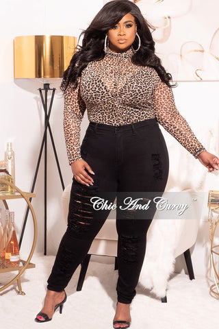 Final Sale Plus Size Mesh Top with Middle Ruching in Cheetah Print