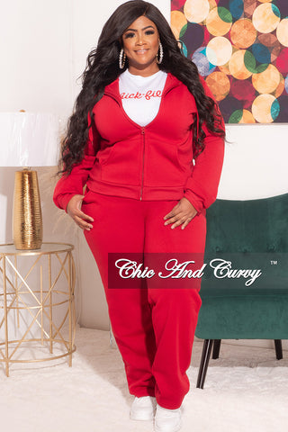 Final Sale Plus Size Long Sleeve Hooded Jogging Set in Red