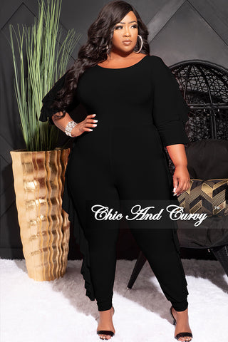 Final Sale Plus Size Jumpsuit with Ruffle Trim in Black