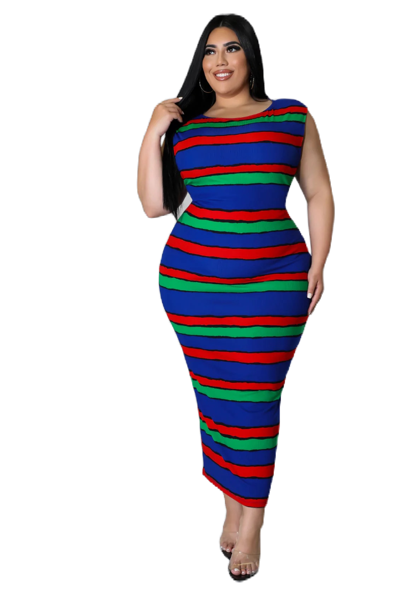 Final Sale Plus Size Bodycon Tank Dress in Multi-Color Stripes