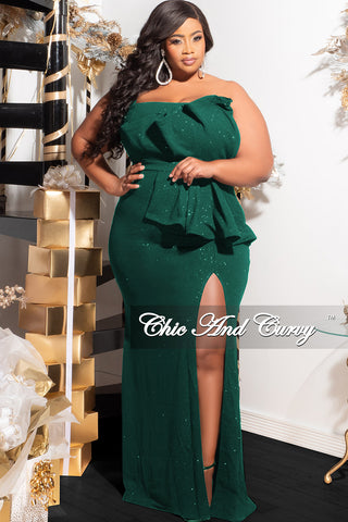 Available Online Only - Final Sale Plus Size Strapless Maxi Dress in Hunter Green Glitter