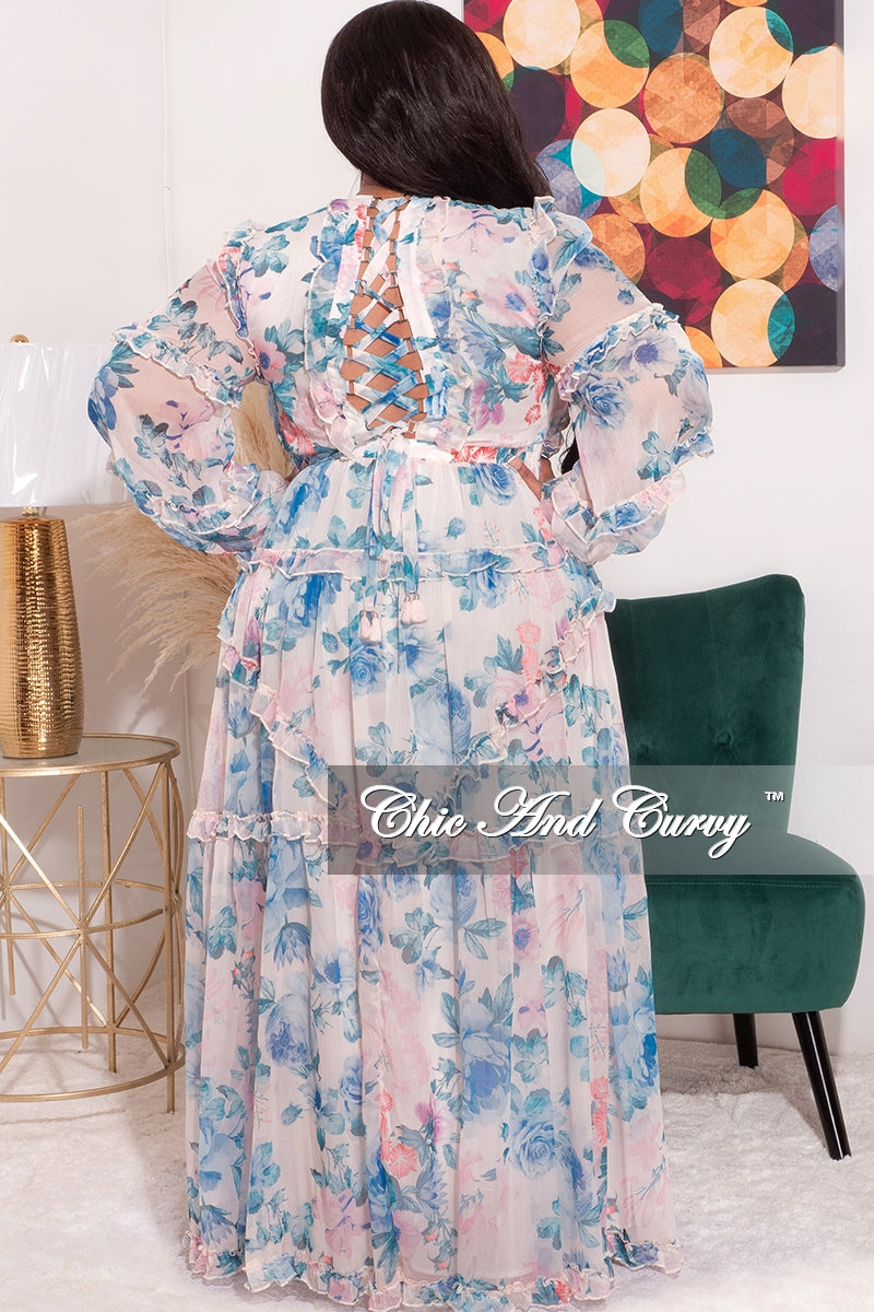 Final Sale Plus Size Chiffon Maxi Dress with Open Criss Cross Back in Soft  Floral Print