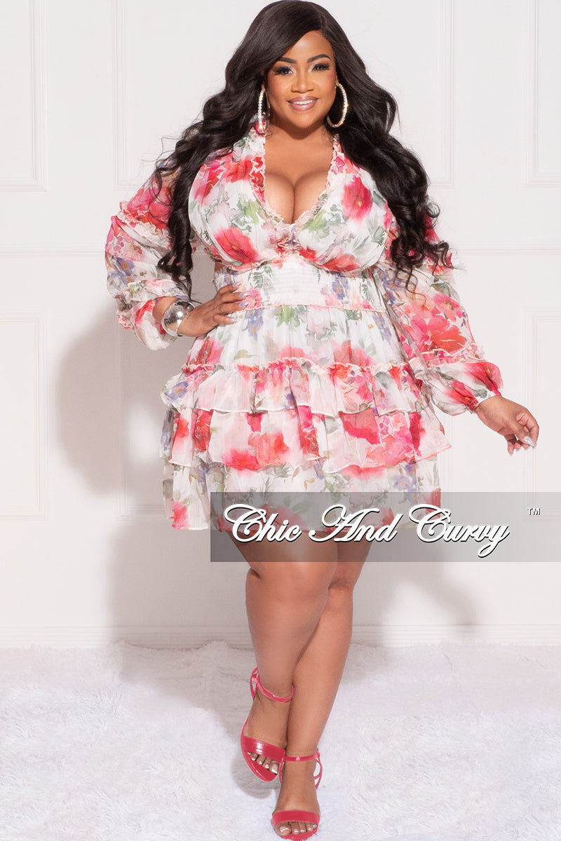 Final Sale Plus Size Chiffon Babydoll Dress in Pink Floral Print with Open Back - 3x 22 Final Sale Plus Size Chiffon Babydoll Dress in Pink Floral Print with Open Back - 3x 22