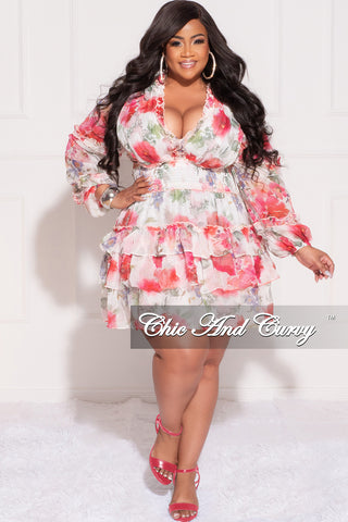 Final Sale Plus Size Chiffon Babydoll Dress in Pink Floral Print with Open Back