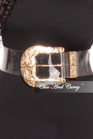 Final Sale Plus Size Oversized Clear Waist Belt with Gold Buckle