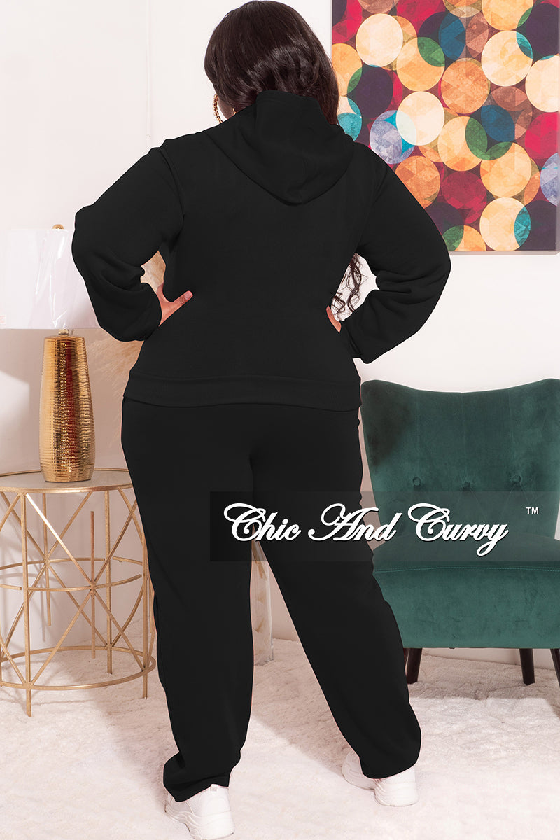 Final Sale Plus Size Long Sleeve Hooded Jogging Set in Black