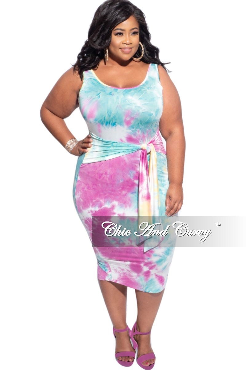 Final Sale Plus Size Tie Bodycon Dress in Pastel Tie Dye Final Sale Plus Size Tie Bodycon Dress in Pastel Tie Dye