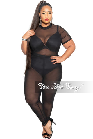 Final Sale Plus Size Long Sleeve Mesh Jumpsuit