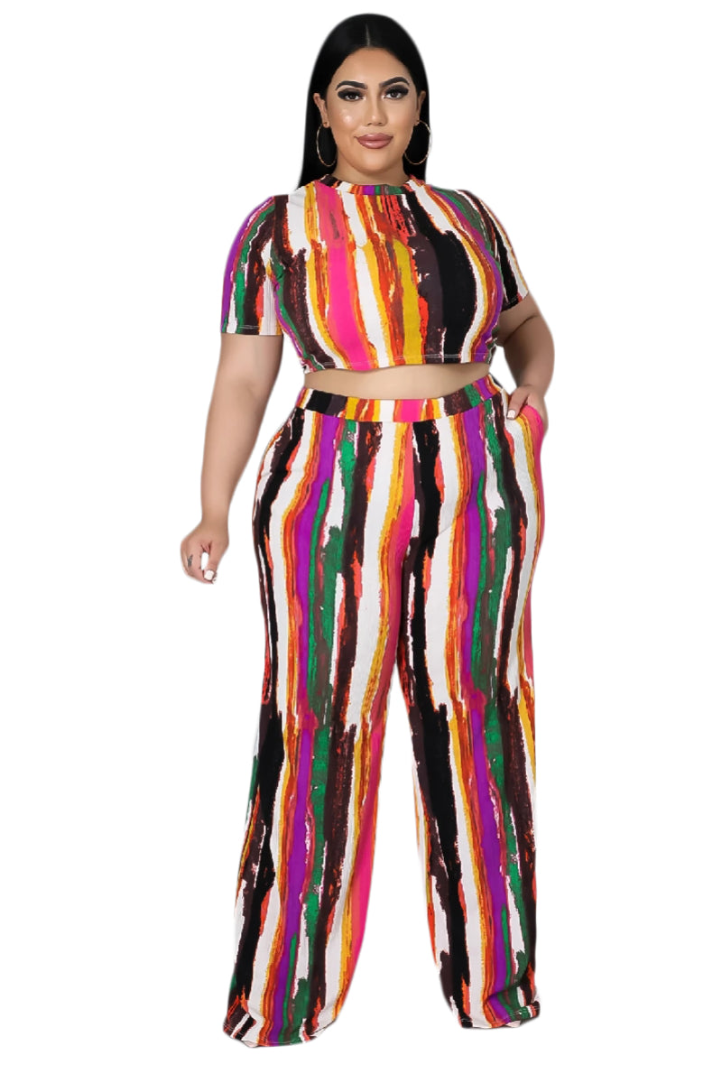 Final Sale Plus Size 2pc Crop Top & Palazzo Pant Set in Peacock and An –  Chic And Curvy