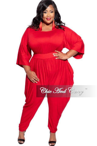 Final Sale Plus Size Jumpsuit with Harem Effect in Red