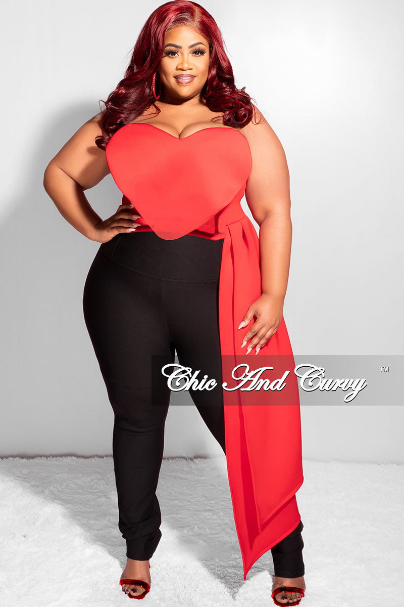 Final Sale Plus Size Heart Strapless Scuba Crop Top with Side Train in Red