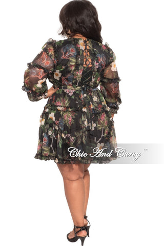 Final Sale Plus Size Chiffon Babydoll Dress Forest Floral Print