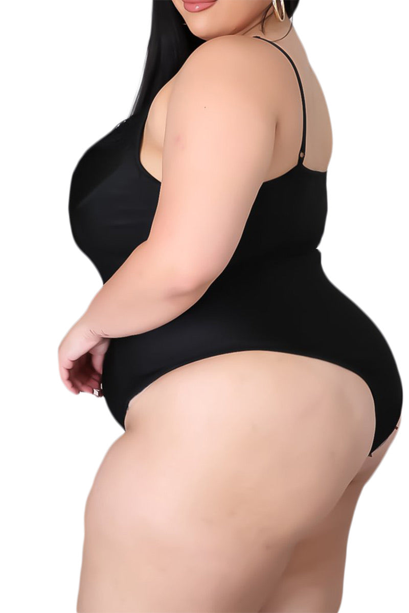 Final Sale Plus Size Spaghetti Strap Thong Bodysuit in Black – Chic And  Curvy