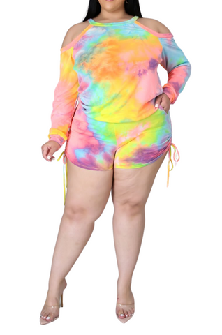 Final Sale Plus Size 2pc Set in Rainbow Sherbet Tie Dye Print