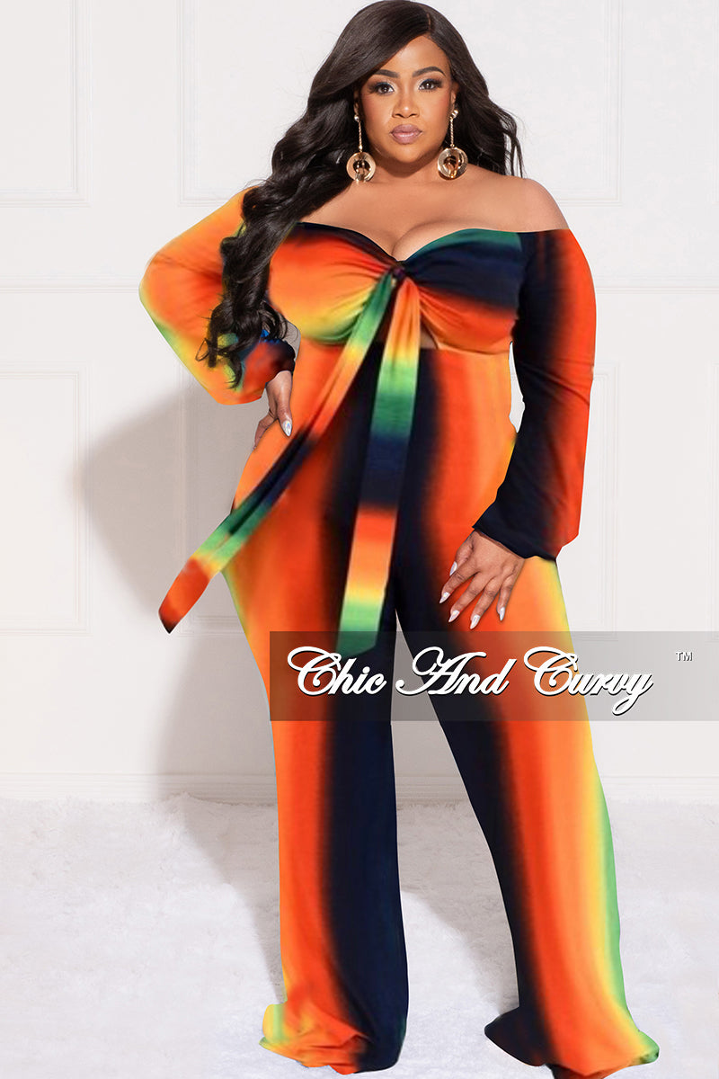 Final Plus Size Front Tie Jumpsuit in Orange, Yellow and Navy Ombre