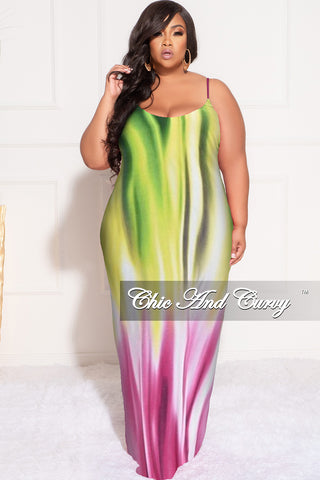 Final Sale Plus Size Tank Maxi Dress in Ivory, Pink & Puce Multi Color Print