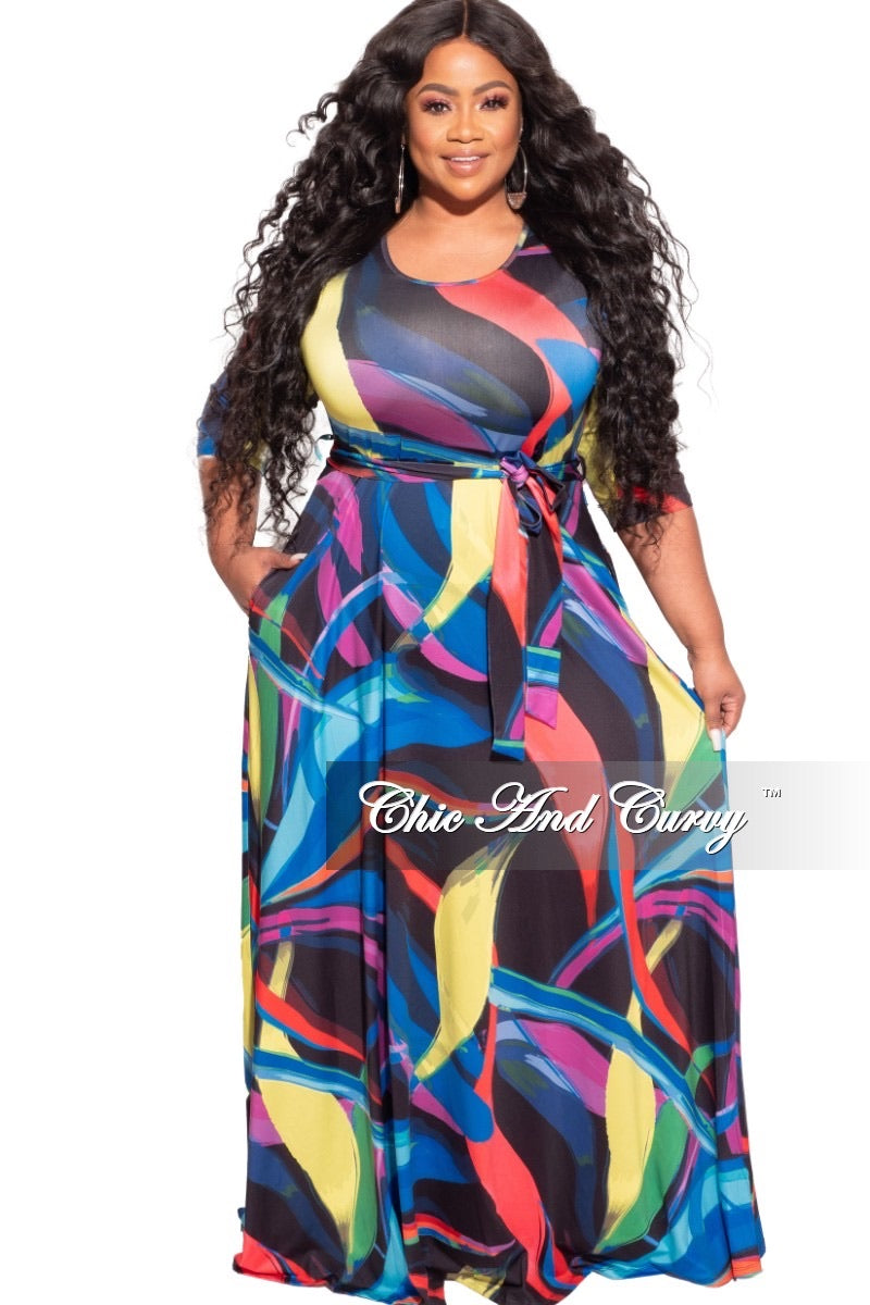 Final Sale Plus Size Maxi Pocket Dress in Multi-Color Swirl Print ...
