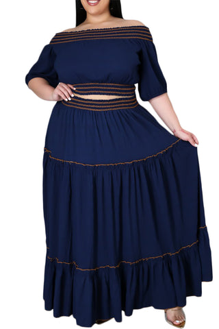 Final Sale Size 2pc Off The Shoulder Skirt Set in Navy