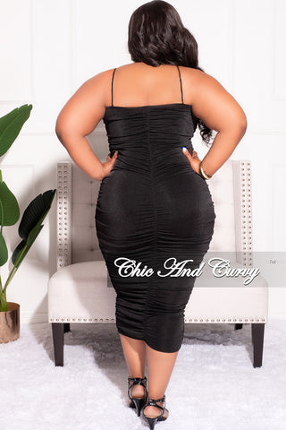 Final Sale Plus Size Ruched Bodycon Dress with Spaghetti Straps in Black