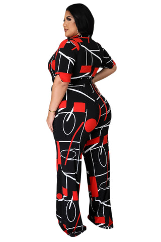 Final Sale Plus Size Jumpsuit in Black, Red, & White Print