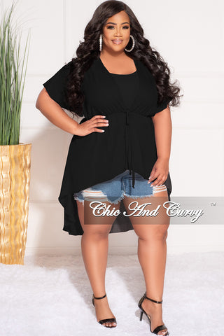 Final Sale Plus Size Chiffon HighLow Duster / Dress with Front Drawstring in Black
