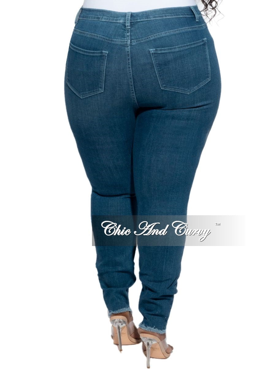 Final Sale Plus Size Denim Jeans with Light Distressing in Medium Denim Blue