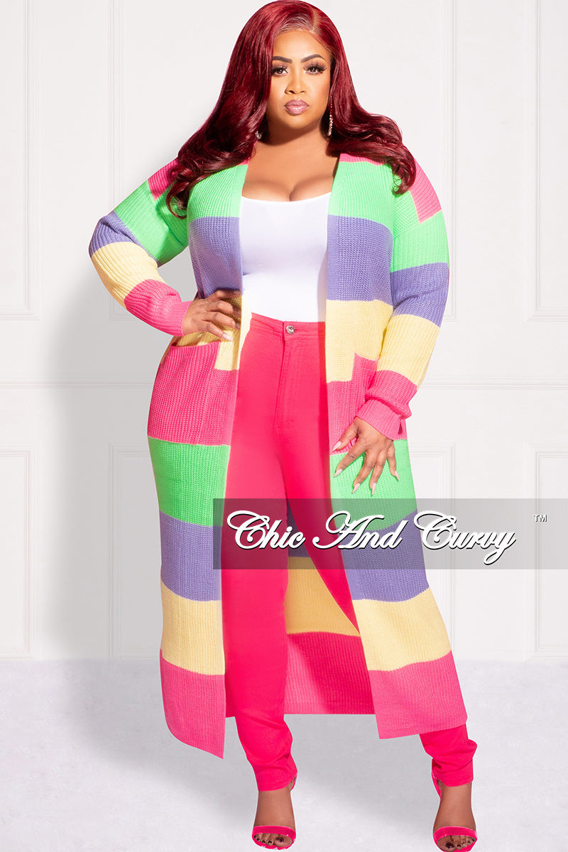 Final Sale Plus Size Knit Sweater Duster Pink, Yellow Lime Green