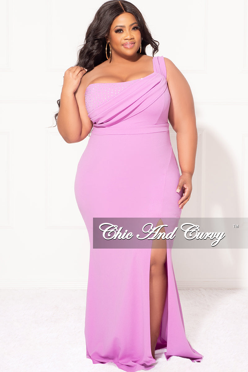 Final Sale Plus Size One Shoulder Gown with Rhinestone Bust in Lavender