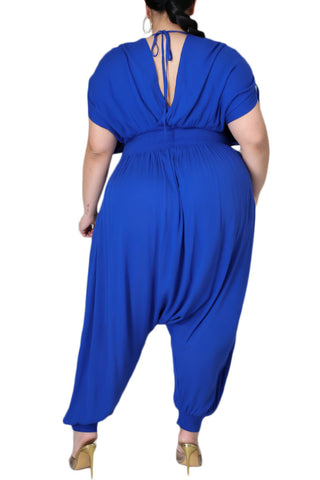 Final Sale Plus Size Jumpsuit with Harem Effect in Royal Blue