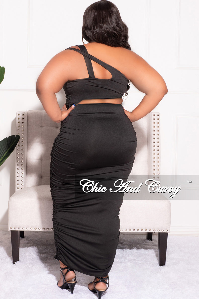 Final Sale Plus Size One Shoulder Cutout Ruched Dress in Black