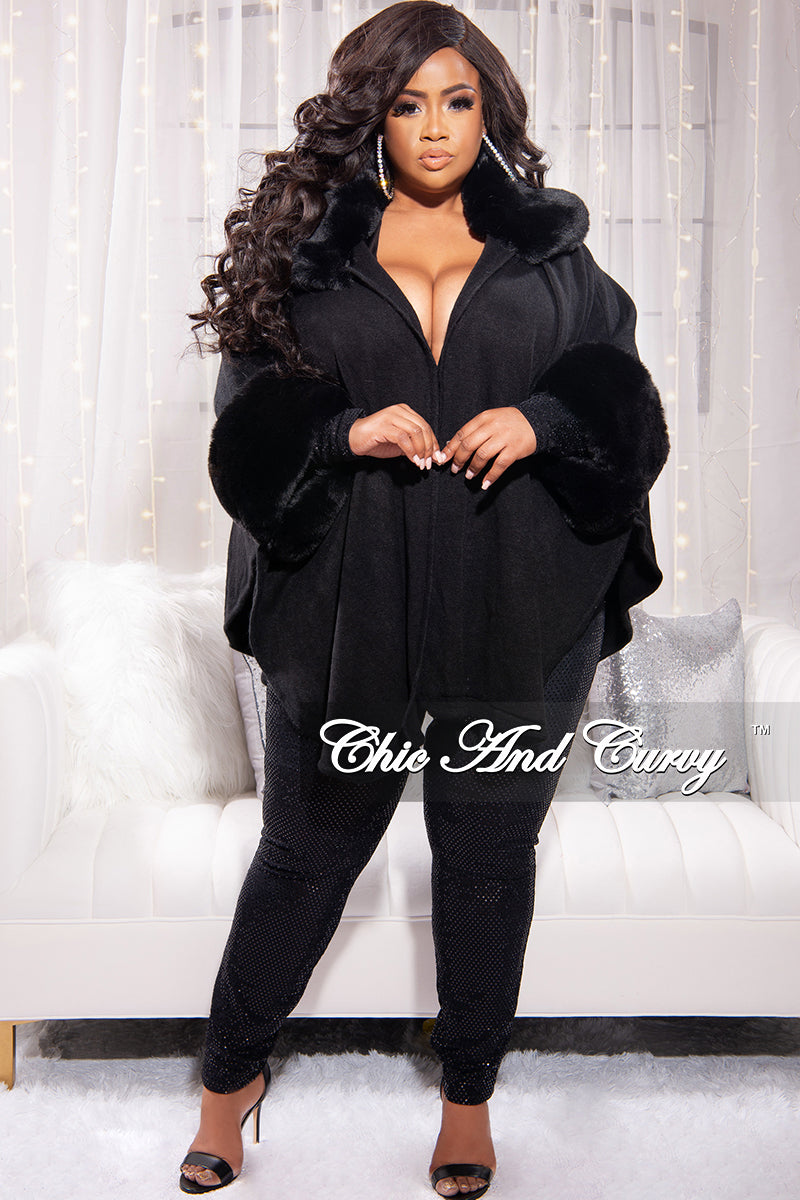 Final Sale Plus Size Coat with Faux Fur Collar and Cuff in  Navy