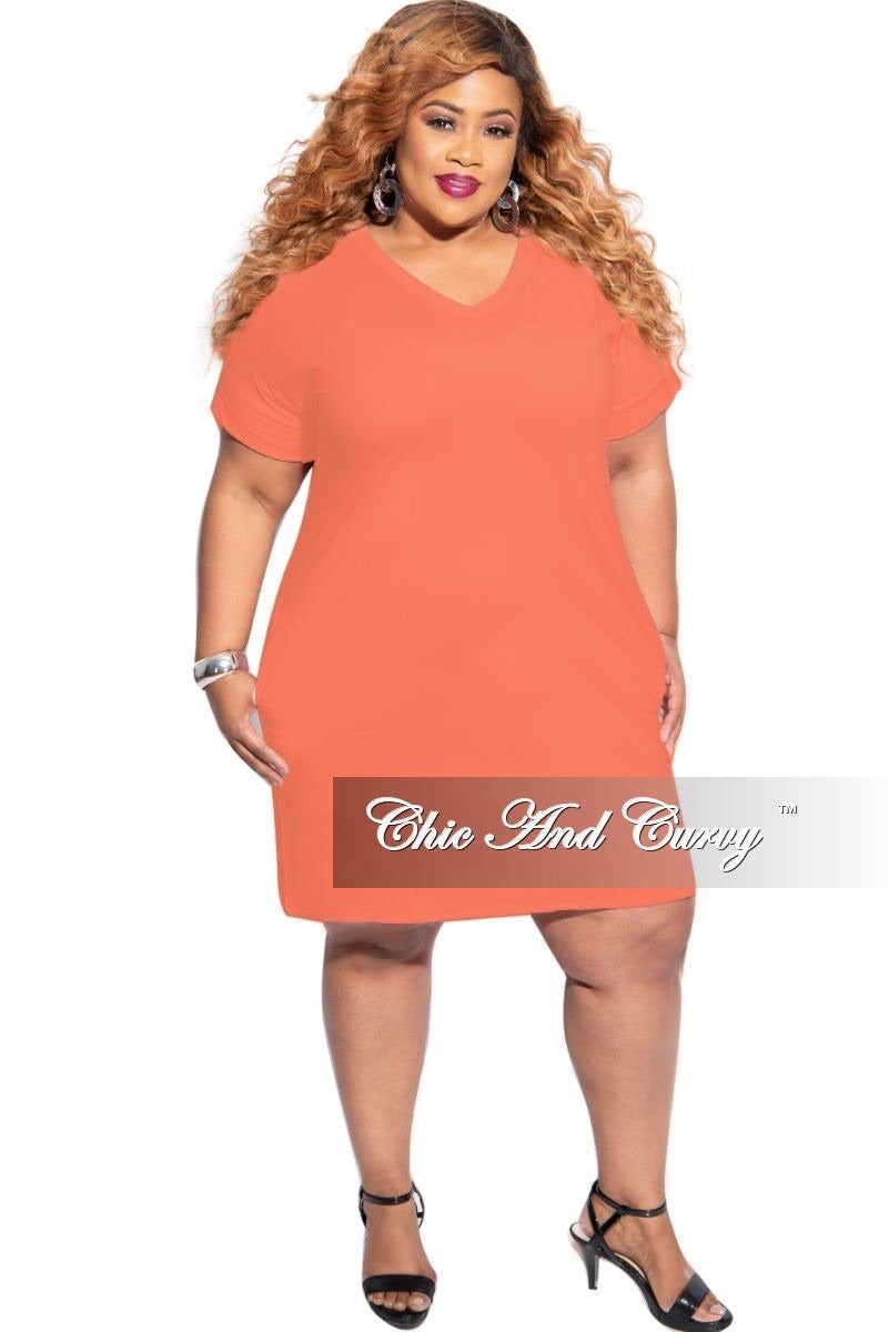 Final Sale Plus Size Rolled Sleeve V-Neck Dress in Ash Cooper