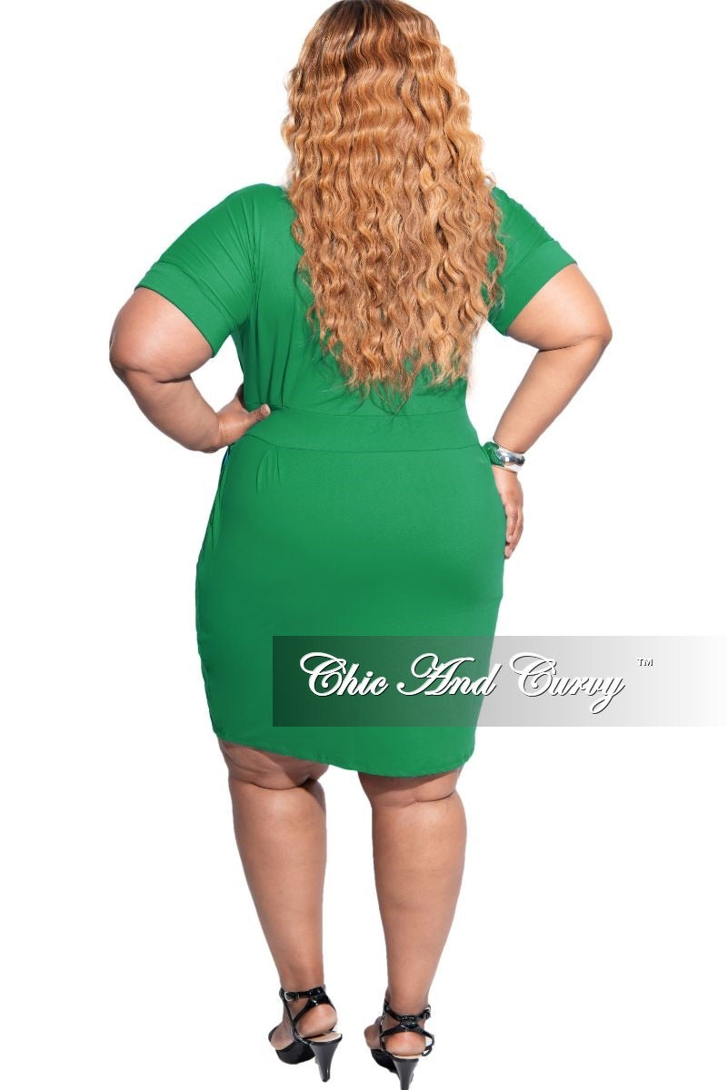 Final Sale Plus Size Rolled Sleeve Tie Dress in Kelly Green Chic And Curvy Final Sale Plus Size Rolled Sleeve Tie Dress in Kelly Green Chic And Curvy