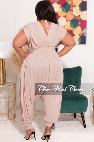 Final Sale Plus Size Jumpsuit with Harem Effect in Tan Cappuccino