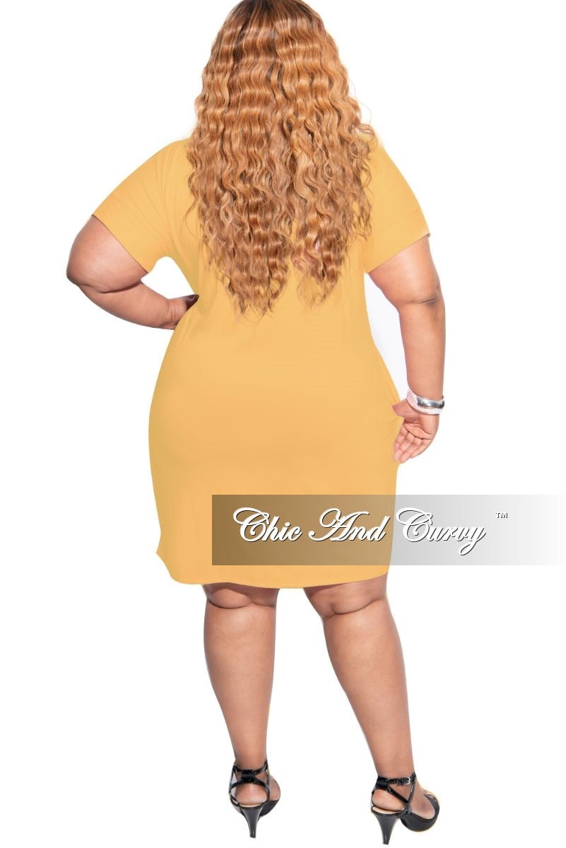 Final Sale Plus Size Rolled Sleeve V-Neck Dress in Mustard