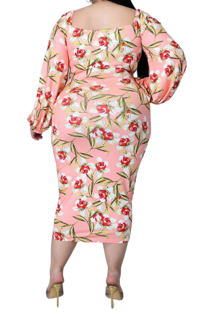 Final Sale Plus Size Final Sale Plus Size Off the Shoulder Sweetheart BodyCon Dress in Pink Floral Print Summer