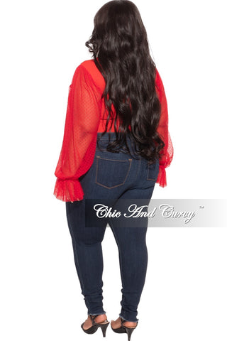 Final Sale Plus Size Tunic Top with Mesh Sleeves in Red