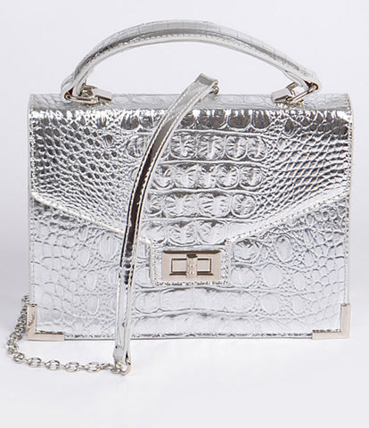 Final Sale Plus Size Patent Leather Purse in Silver or Gold Crocodile