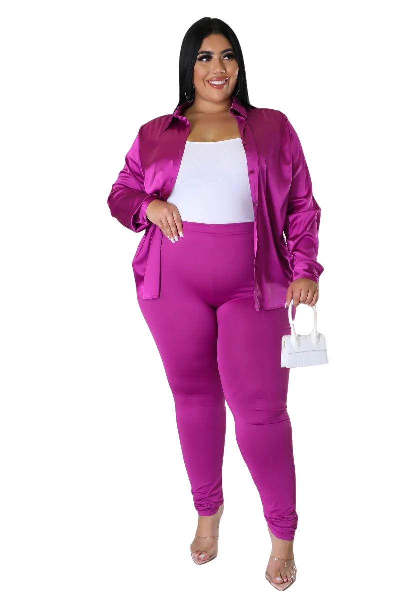 Final Sale Plus Size 2pc Collar Half Mesh Zip Up Jacket and Pants Set – Chic  And Curvy