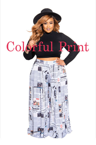 Final Sale Plus Size Palazzo Pants in News Print Colorful