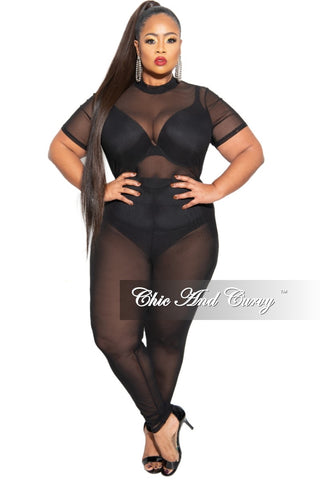 Final Sale Plus Size Long Sleeve Mesh Jumpsuit
