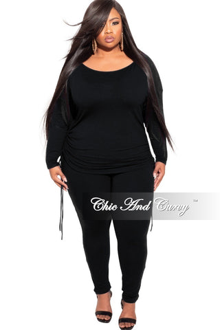 Final Sale Plus Size 2-pc Pants Set with Ruched Top in Black