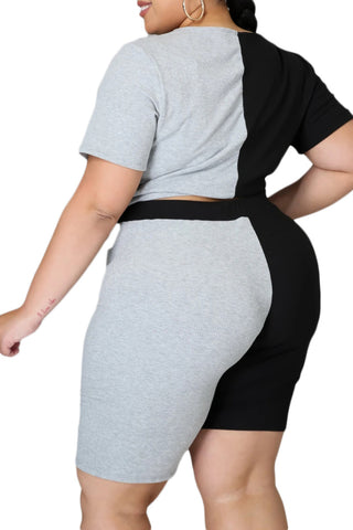 Final Sale Plus Size Half & Half 2pc Set in Black & Grey